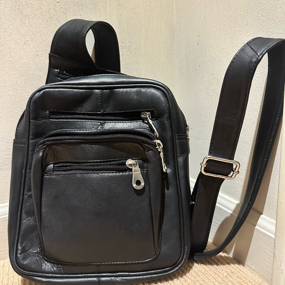 Black Leather Men or Women’s Crossbody Bag